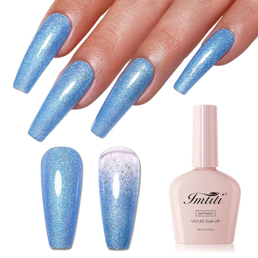 Imtiti Glitter Gel Nail Polish, Bright Blue Glitter Nail Gel Polish Diamond Shimmer Sparkle Soak Off UV LED Spring Summer Manicure 10ML