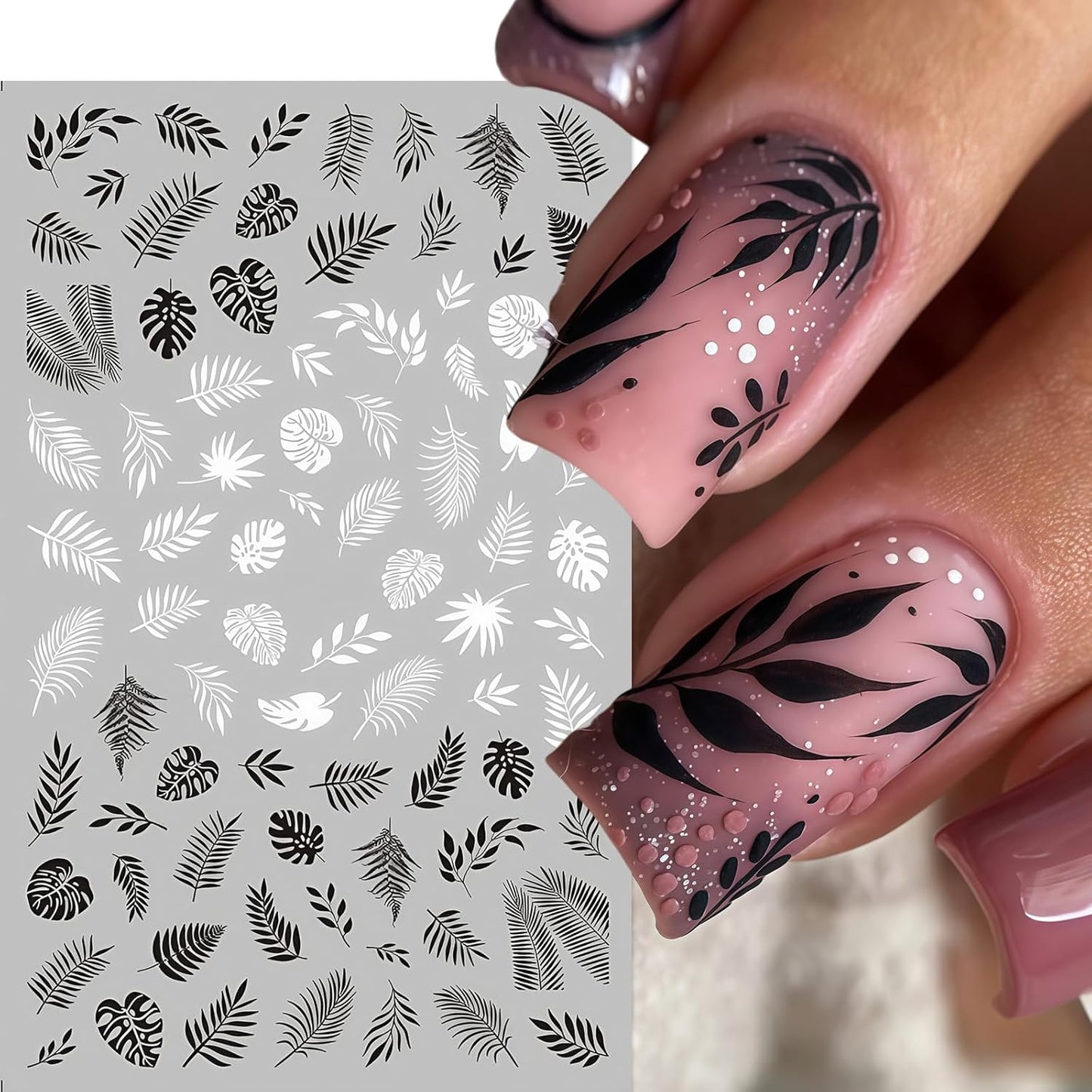 10 Sheets Black White Leaves Flowers Nail Stickers Decals 3D Self- Adhesive Retro Flower Vintage Vine Rose Flower Butterflies Nail Design Classic Fashion Simple Nails Supplies for Acrylic Nail DIY