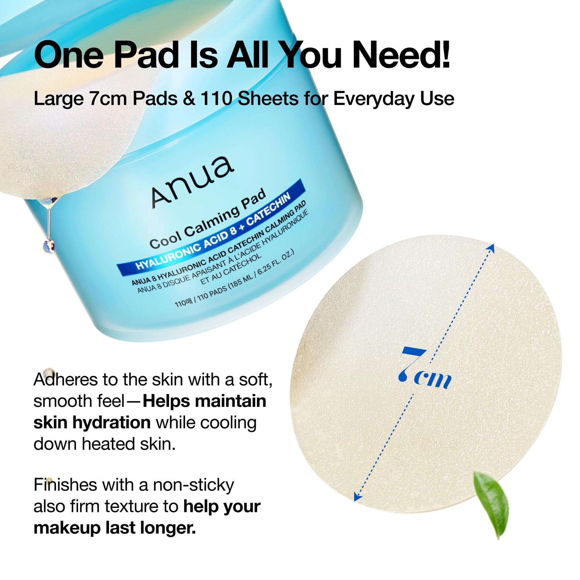 Anua 8 Hyaluronic Acid Catechin Calming Pad, 110 Pads