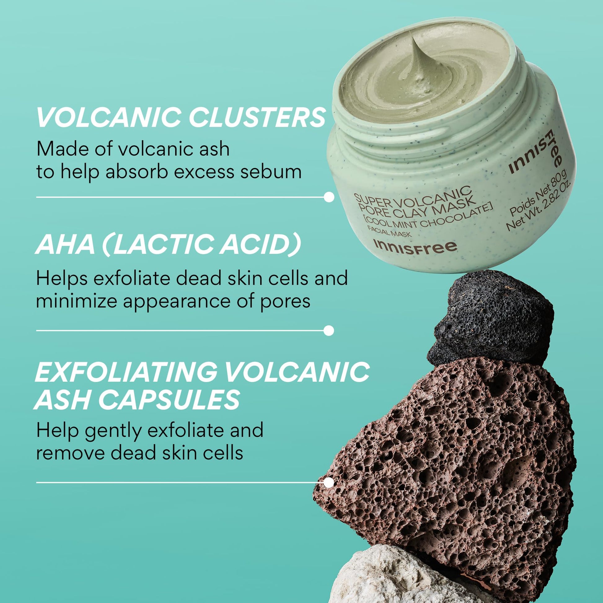 Innisfree Mint Chocolate Super Volcanic Clay Mask | Exfoliating Korean Mask with AHA and Hyaluronic