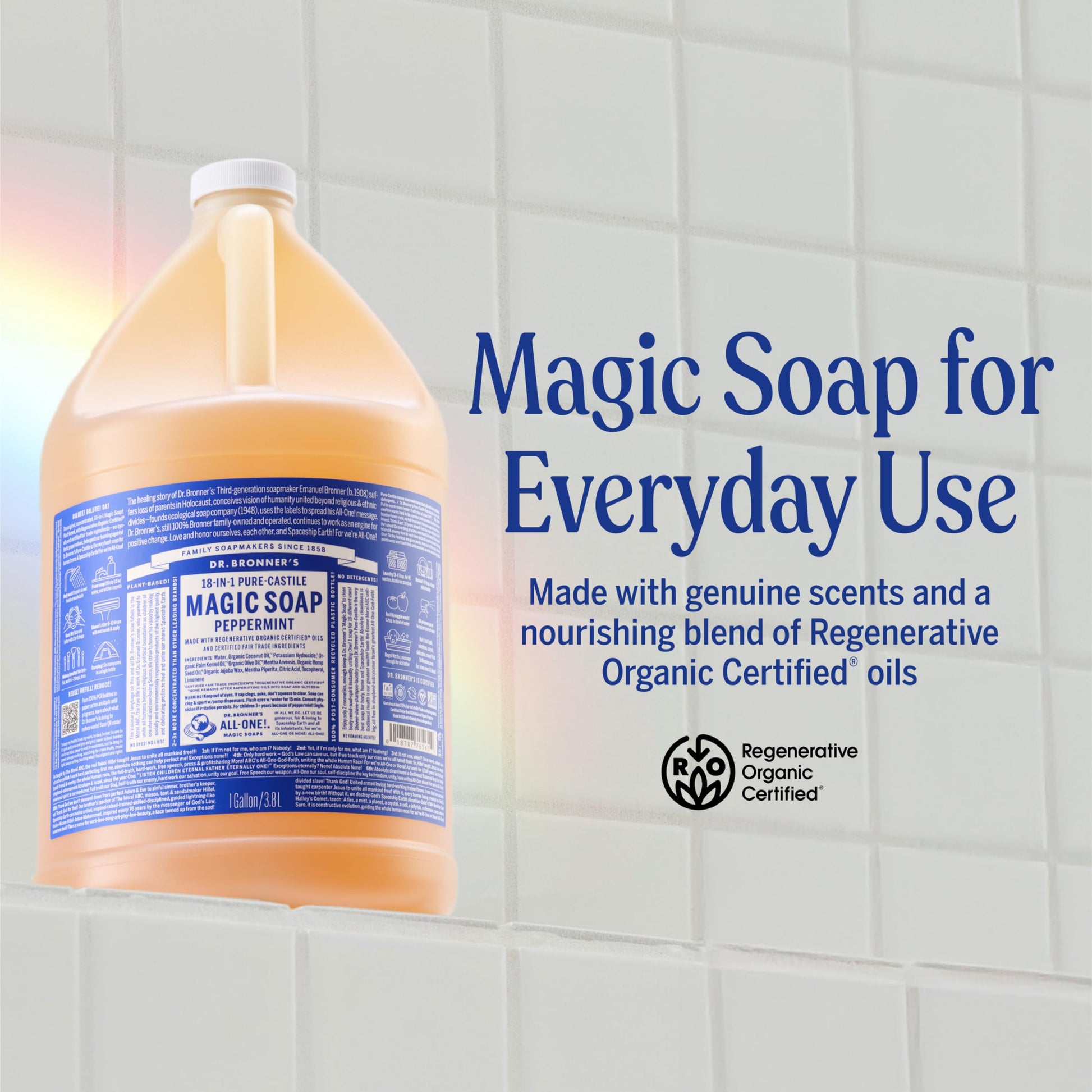 Dr. Bronner's Peppermint Pure-Castile Liquid Soap, Refill, 1 Gallon