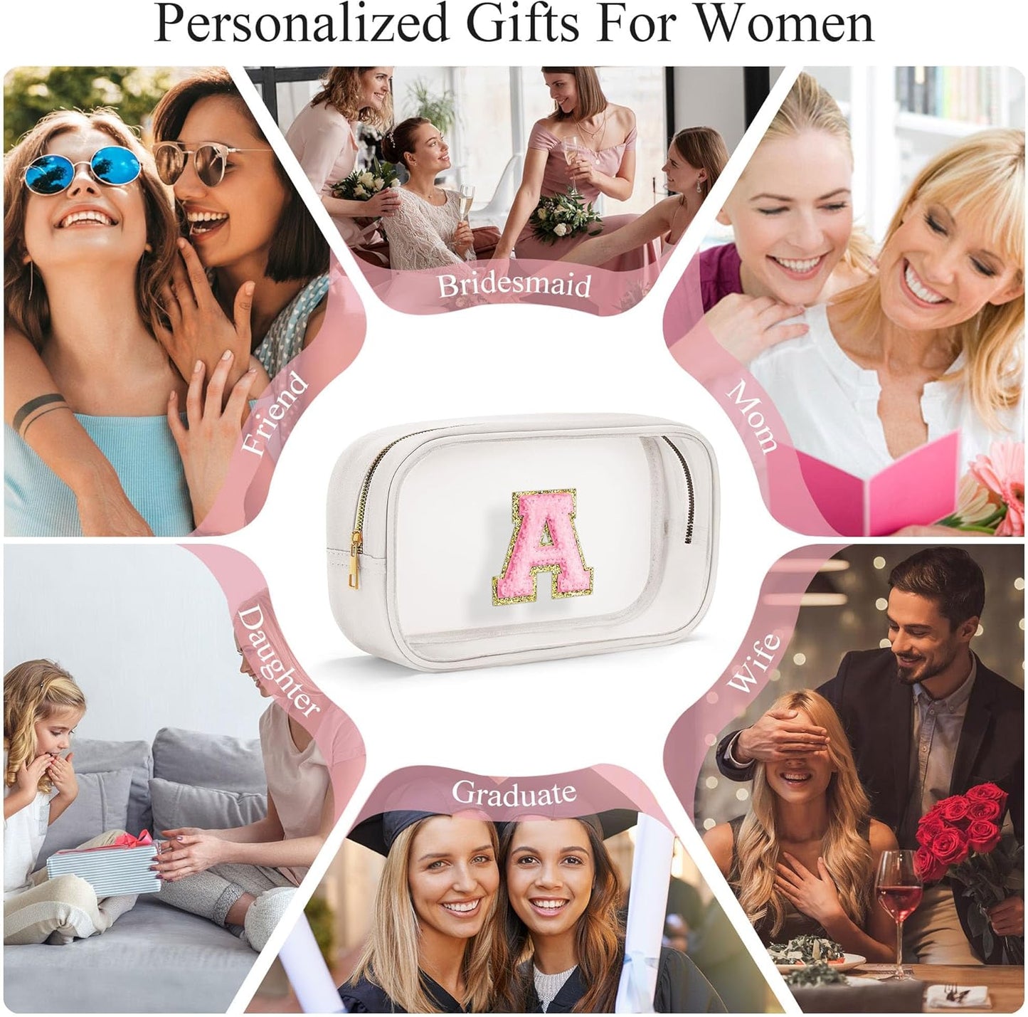 YOOLIFE Initial Make Up Bag Travel Toiletry Bag, Clear Makeup Bag Preppy Cosmetic Bag Travel Essentials Gifts for Women Teen Girlfriend Teacher Mom Birthday Daughter Gifts Swim Gifts For Girls White H