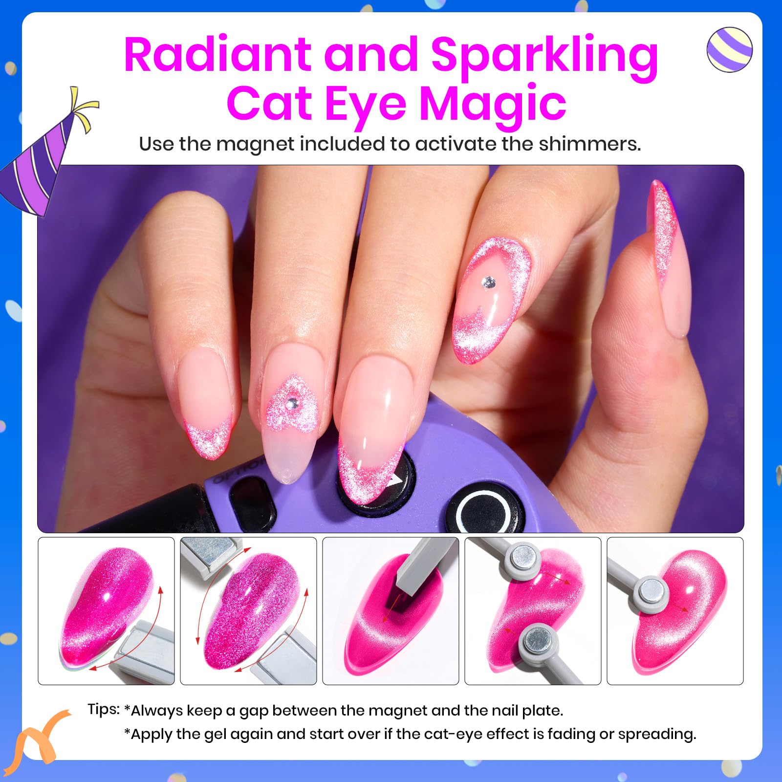 Beetles Cat Eye Gel Nail Polish Set, 6 Colors Cat Eye Glitter Gel Polish