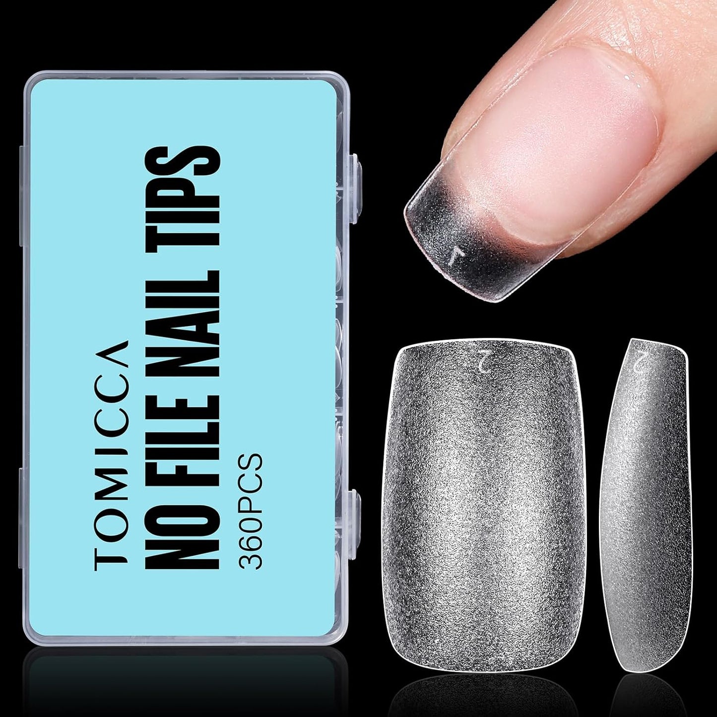 TOMICCA Short Square Gel Nail Tips, 15 Sizes No File Square Tips Full Cover, 360Pcs Soft Fake Acrylic Nails for Home DIY Nail Salon Manicure