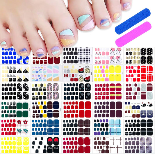 660 Pieces 30 Sheets Toes Nail Polish Strips Glitter Gel Nail Stickers Full Nail Wraps Self