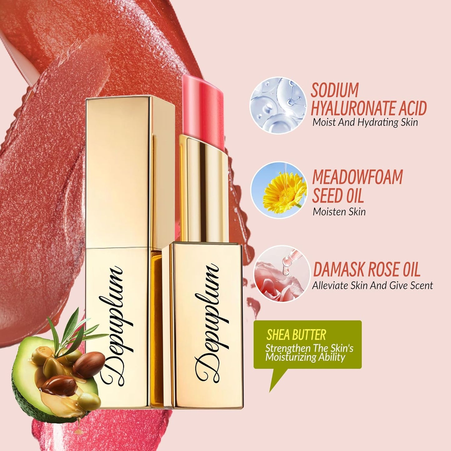 Red Pink Lipstick Moisturizing for Women Shimmer Tinted Lip Balm Hydrating Nourishing Rasberry Lip Gloss Vegan& Cruelty Free Lip Makeup, ZG116 Crystal