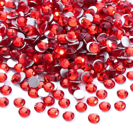 Red Flatback Rhinestones, Glass Rhinestones for Nail Art and Craft, Glue Fix, Loose Crystal