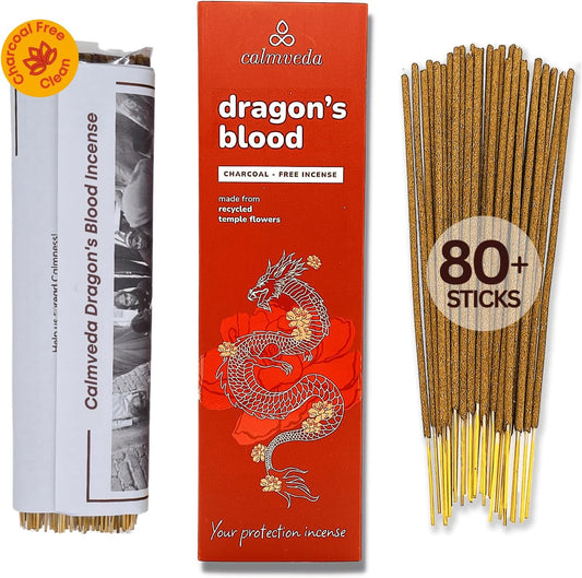 Peru Dragons Blood Incense Sticks - (80 Scented Sticks) Charcoal Free, Made from Upcycled Flowers | Sweet, Spicy & Ambery Notes | Protection Incense Sticks for Bad Energy Cleansing (Sangre de Grado)