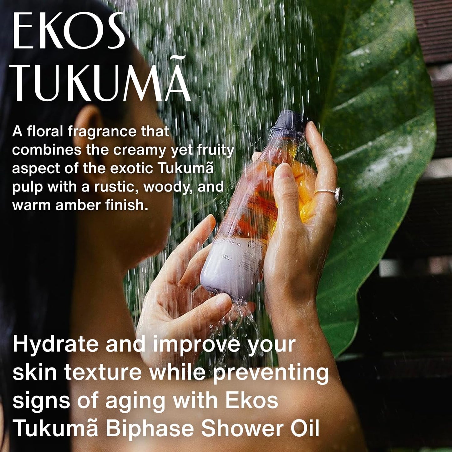 natura - Ekos Tukumã Biphase Shower Oil - Replenishing In-Shower or Bath Body Oil - Anti-Signs - Scented - Bath Oil - Skin Moisturizer - Vegan Skin Care - Brazilian Beauty Secrets - 6.7 fl oz (200ml)