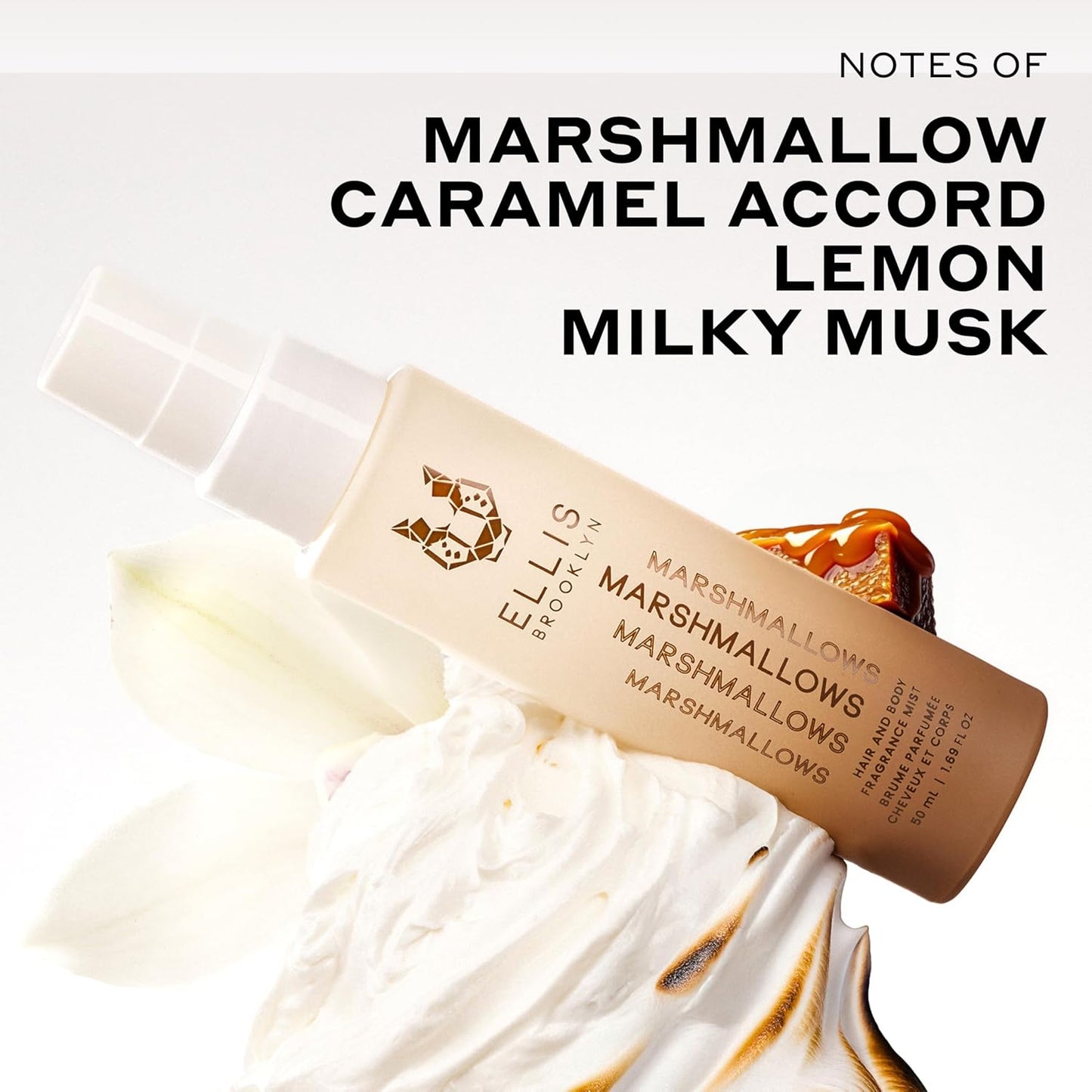 Ellis Brooklyn MARSHMALLOWS Hair And Body Fragrance Mist - Gourmand Perfume Mist with Marshmallow, Caramel Accord, & Milky Musks, Vegan Perfume, Made In The USA, 100ml 3.38 Fl Oz