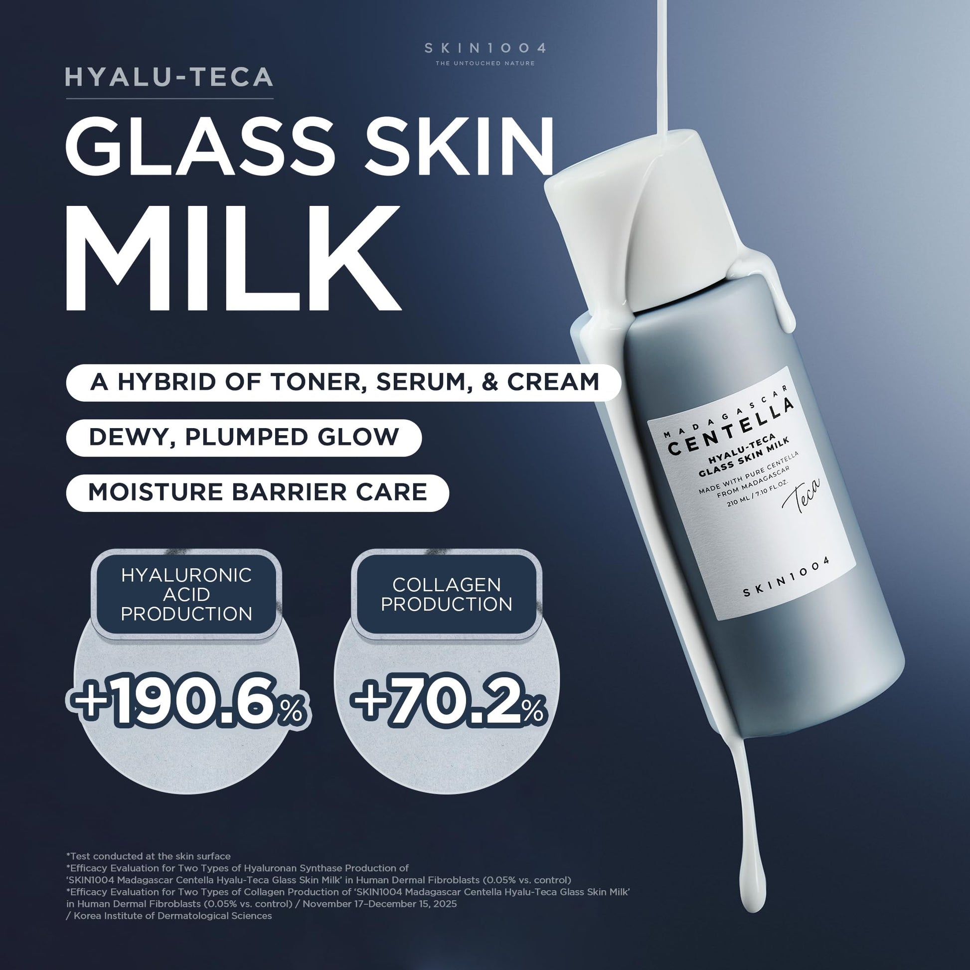 SKIN1004 Hyalu TECA Glass Skin Milk, Hydrating Face Moisturizer for a Dewy Glow, Milky Toner with