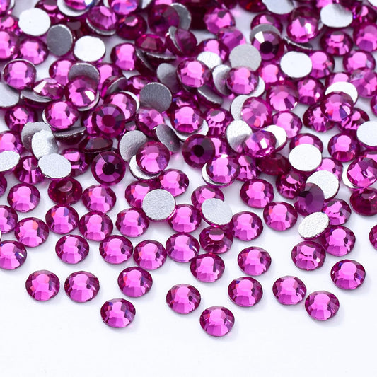 Fuchsia Flatback Rhinestones, Glass Rhinestones for Nail Art and Craft, Glue Fix, Loose Crystal