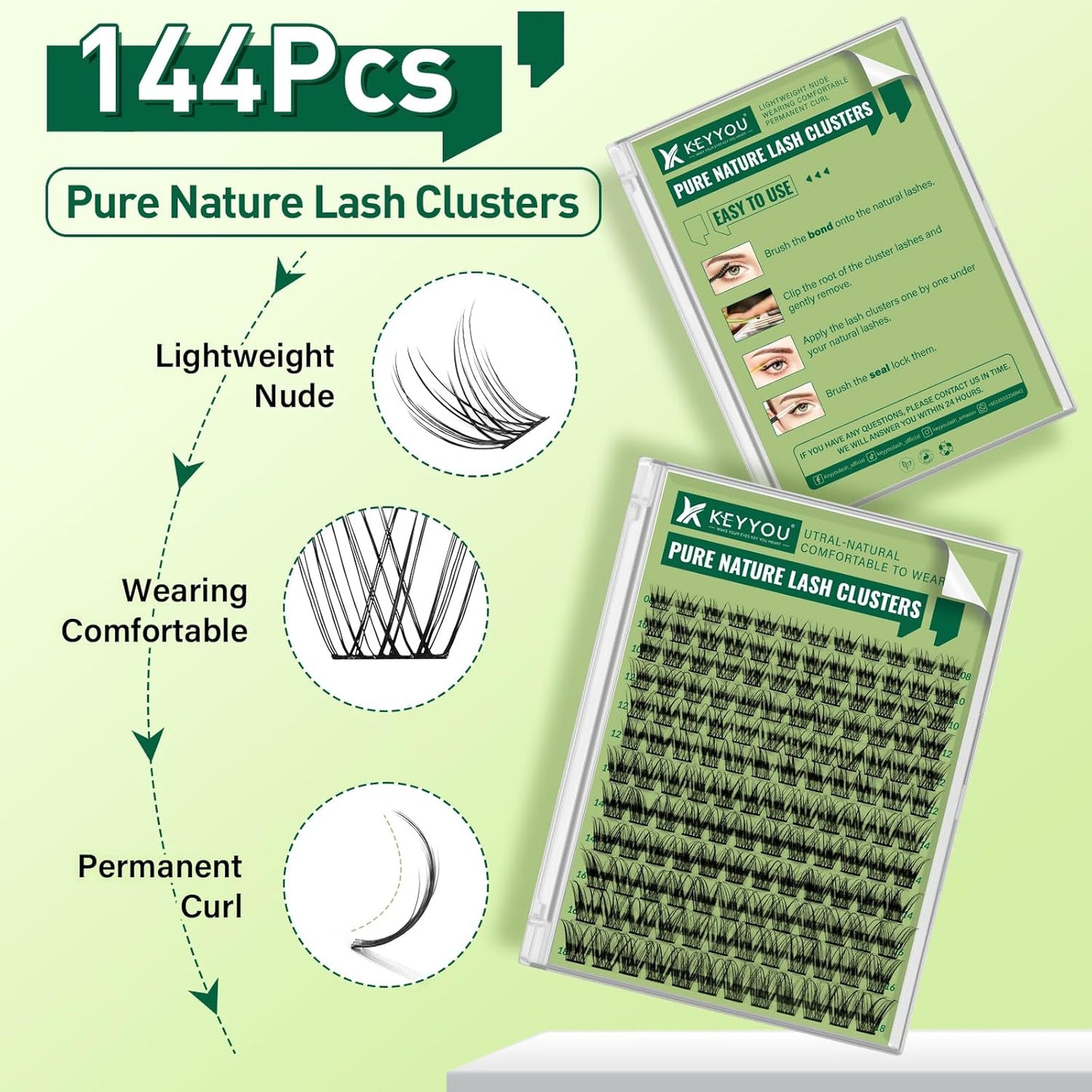 Natural Lash Clusters Wispy Eyelash Clusters 144 pcs Cluster Eyelash Extensions D Curl Individual Lashes 8-18MIX Mix Length Light and Natural Lashes Look with Thin Lash Band by KEYYOU(N01-8-18MIX-D)