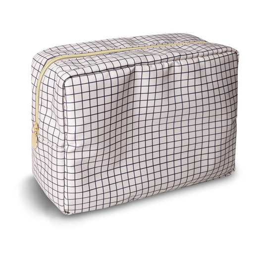 Large Makeup Bag Pouch, Nylon Women Travel Toiletry Storage Bag Checkered Cosmetic Bag for Girls, Big Preppy Makeup Organizer Bag Cute Zipper Pouch Skincare Bag for Sport School Work (Large-Checkered)