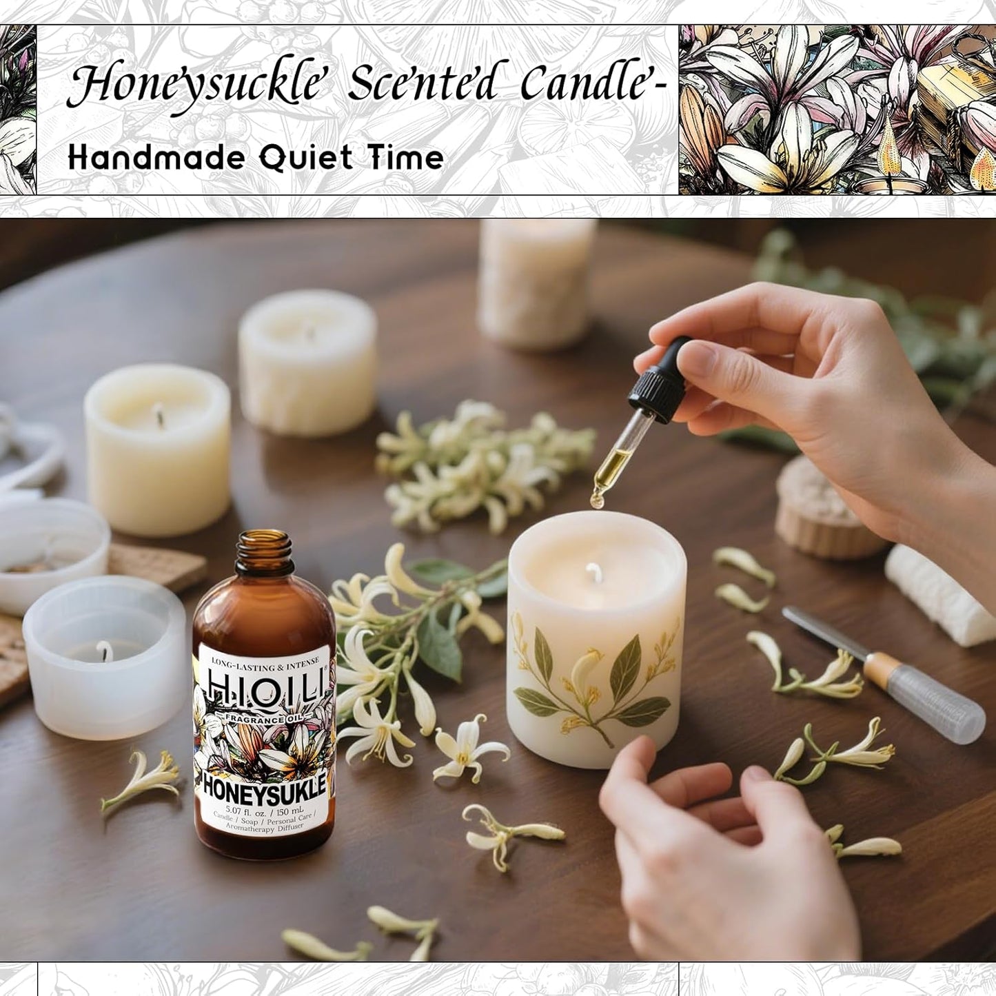 HIQILI Honeysuckle Fragrance Oil for Home Diffuser, Perfect for Candle & Soap Making, Relaxation, Beautiful Gifts - 5.07 Fl Oz