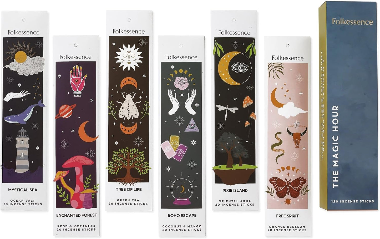 Folkulture Incense Sticks | Set of 6 (120 Organic Insence-Sticks) for Positive Aura with 45 Mins Burn Time | Non Toxic Coconut Mango, Aqua, Green Tea, Rose Geranium, Orange Blossom Inscents-Sticks