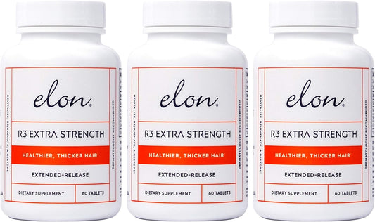 Elon R3 Extra Strength for Hair Growth - Supplements for Women to Grow Thicker, Fuller Hair, Advanced Formula with 5000 mcg Biotin Per Serving & Collagen, 60 Count (Pack of 3)