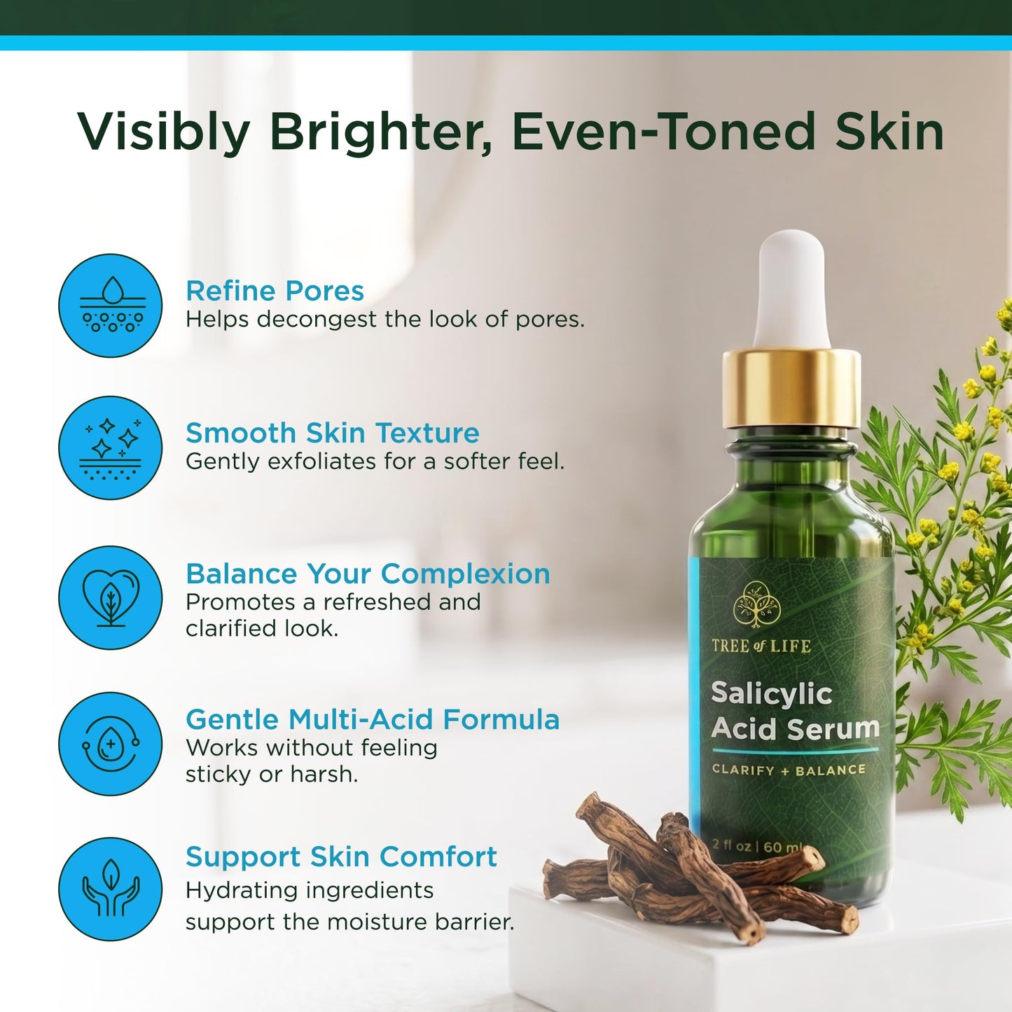 Tree of Life 2% Salicylic Acid Serum for Face w/AHA & PHA Liquid - Pore Minimizer & Clogged Pores