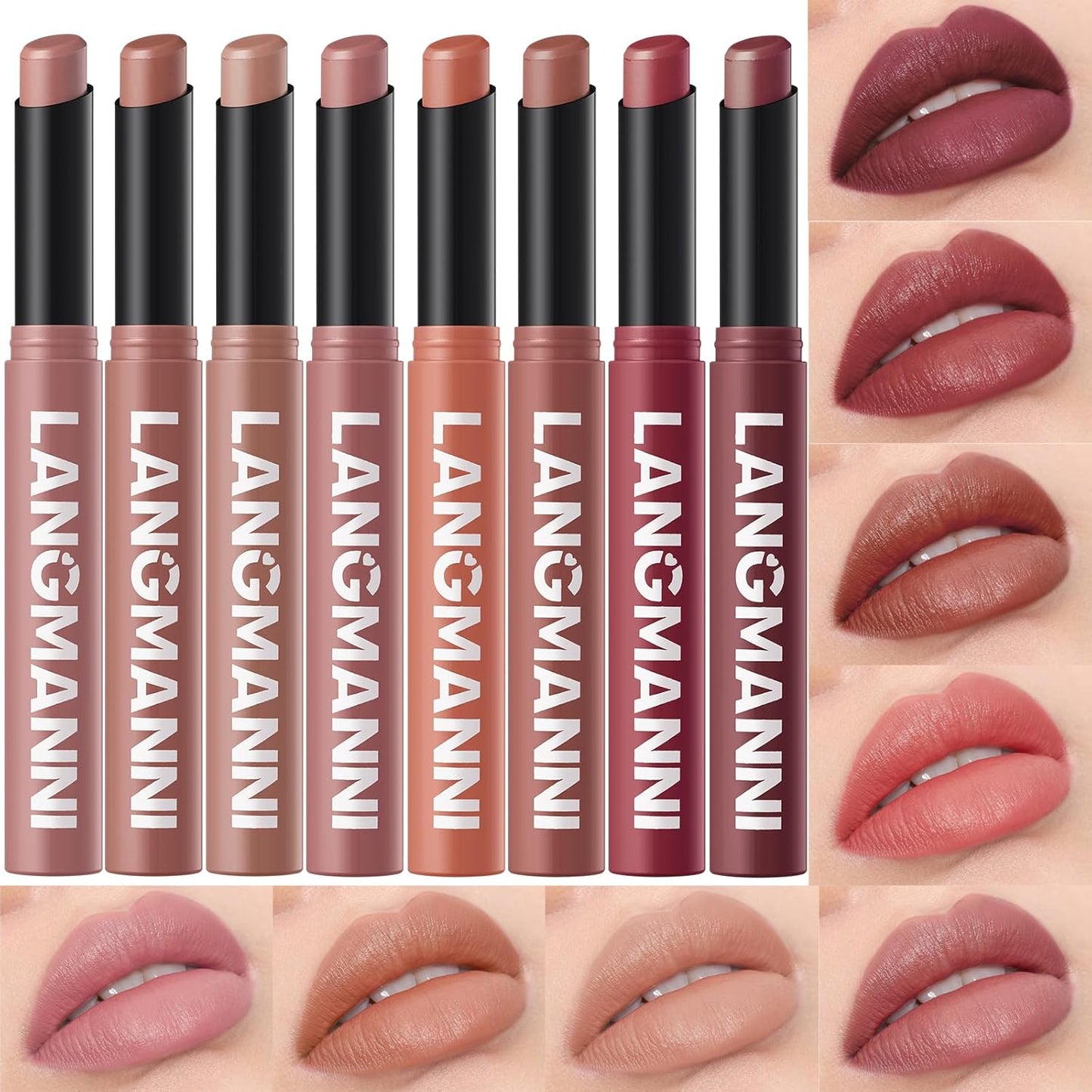Jolilab 8Pcs Velvet Matte Lipstick Nude Matte Soft Dark Color Stick High Pigmented Long-Lasting Waterproof Lip Stick Lip Balm Beauty Cosmetics Gift for Girls and Women（01-06+11+12