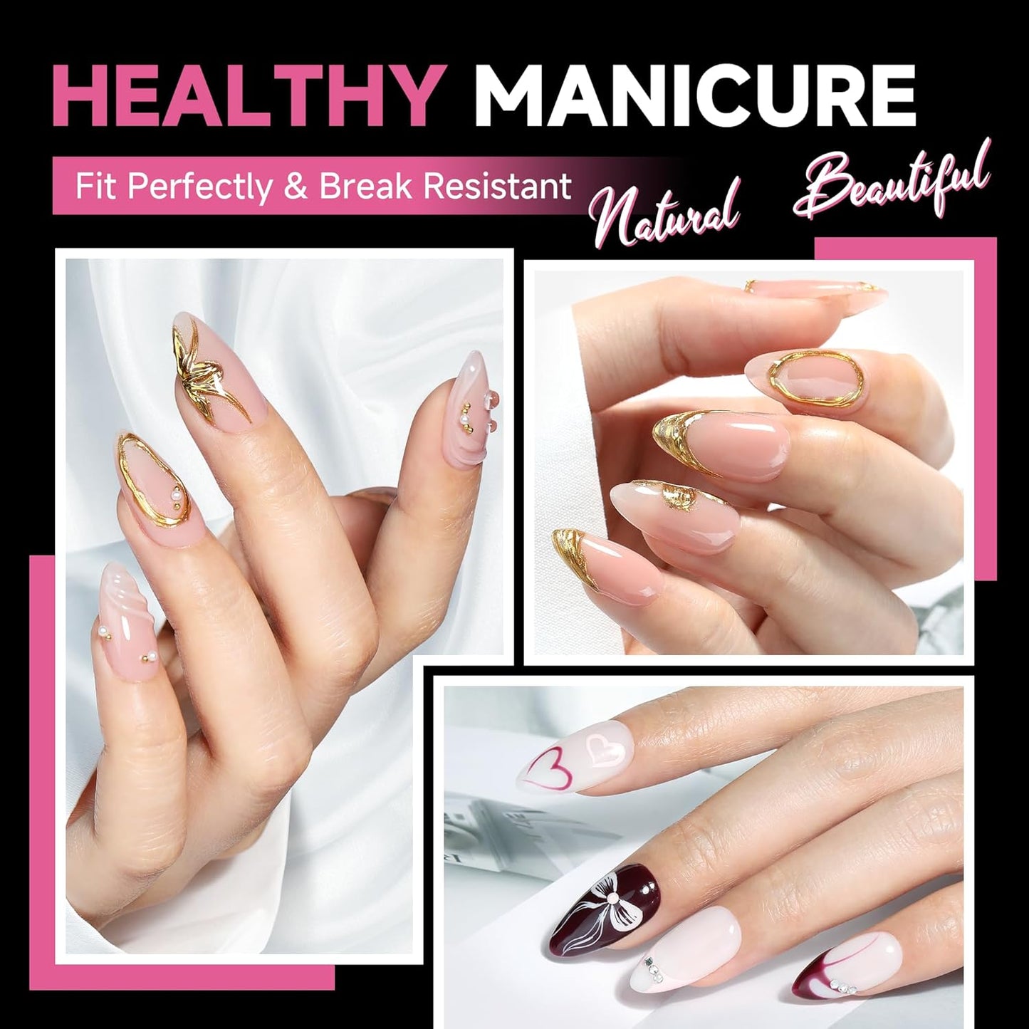 UNA GELLA 504Pcs Medium Pointed Almond Nail Tips, Pre-shape Almond Gel Nail Tips Half Matte Full Cover Acrylic Clear Press on Fake Nails Tips for Nail Extension Nail Art DIY Salon 12 Sizes