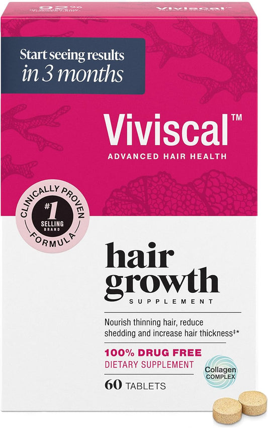 Viviscal Hair Growth Supplements For Women For Thicker, Fuller Hair, Nourishes Thinning & Loss, With Proprietary Collagen Complex, 60 Tablets, 1 Month Supply