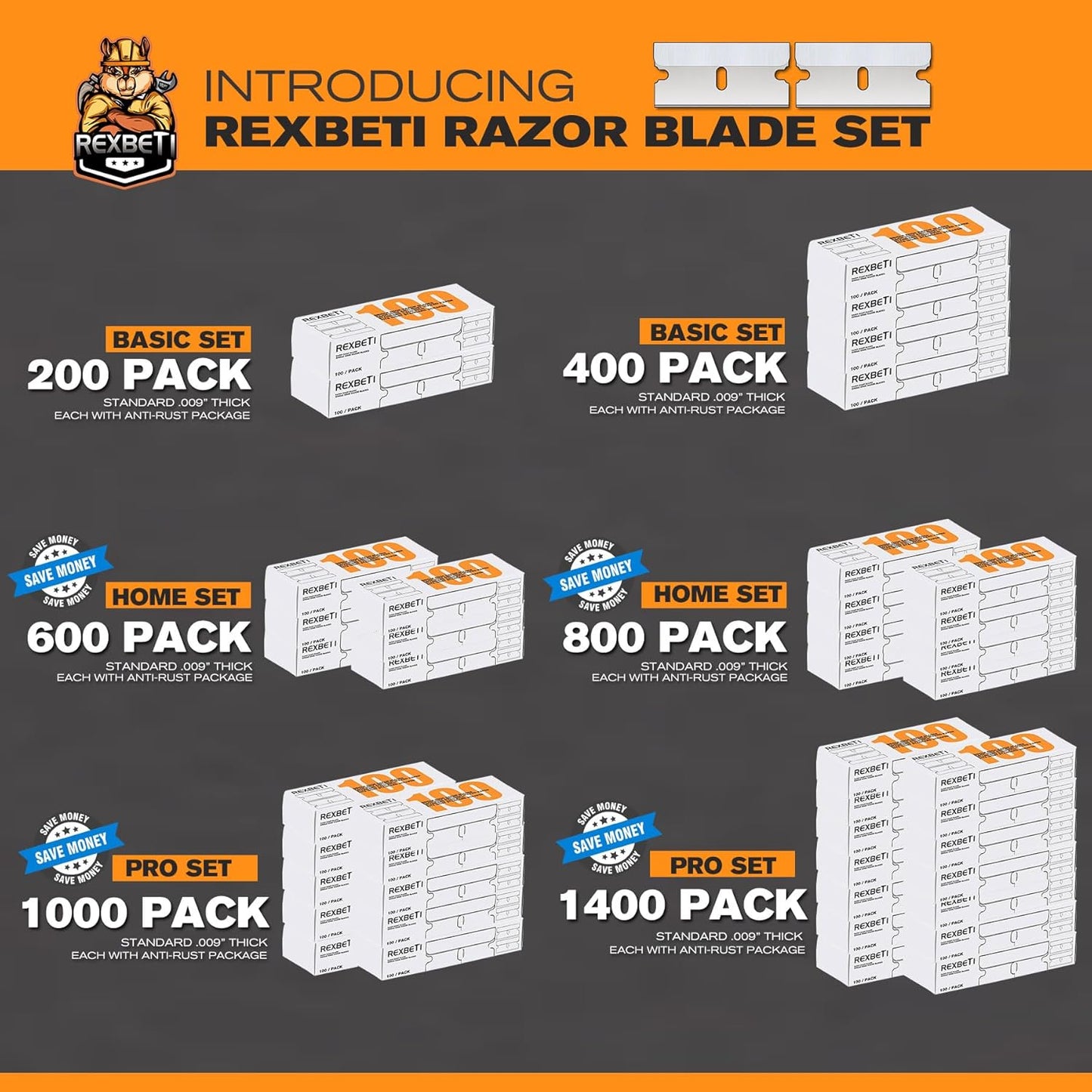 REXBETI 100PCS Single Edge Razor Blades, Industrial Razor Blades for Scraper, Suitable for Removing Labels, Decals, Stickers and Old Paint