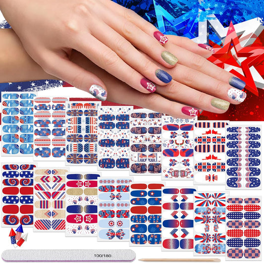 DANNEASY 16 Sheets Independence Day Nail Wraps 4th of July Nail Polish Stickers Self Adhesive Nail