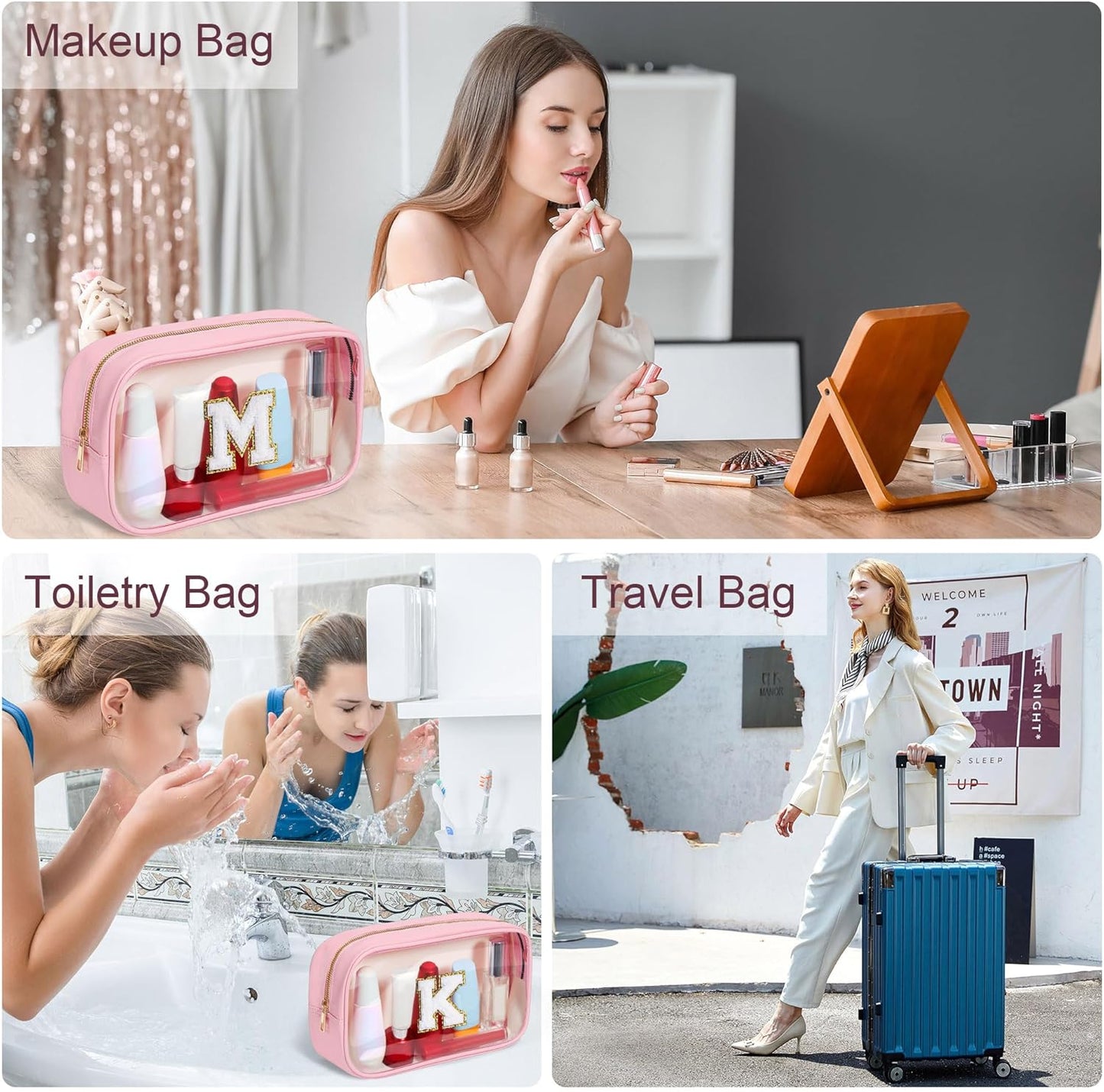 YOOLIFE Birthday Gifts for Her | Travel Clear Makeup Bag Toiletry Bag, Make up Bag Waterproof Toiletry Bags for Women Cosmetic Bag Preppy Stuff Personalized Girlfriend Wife Gifts Letter C