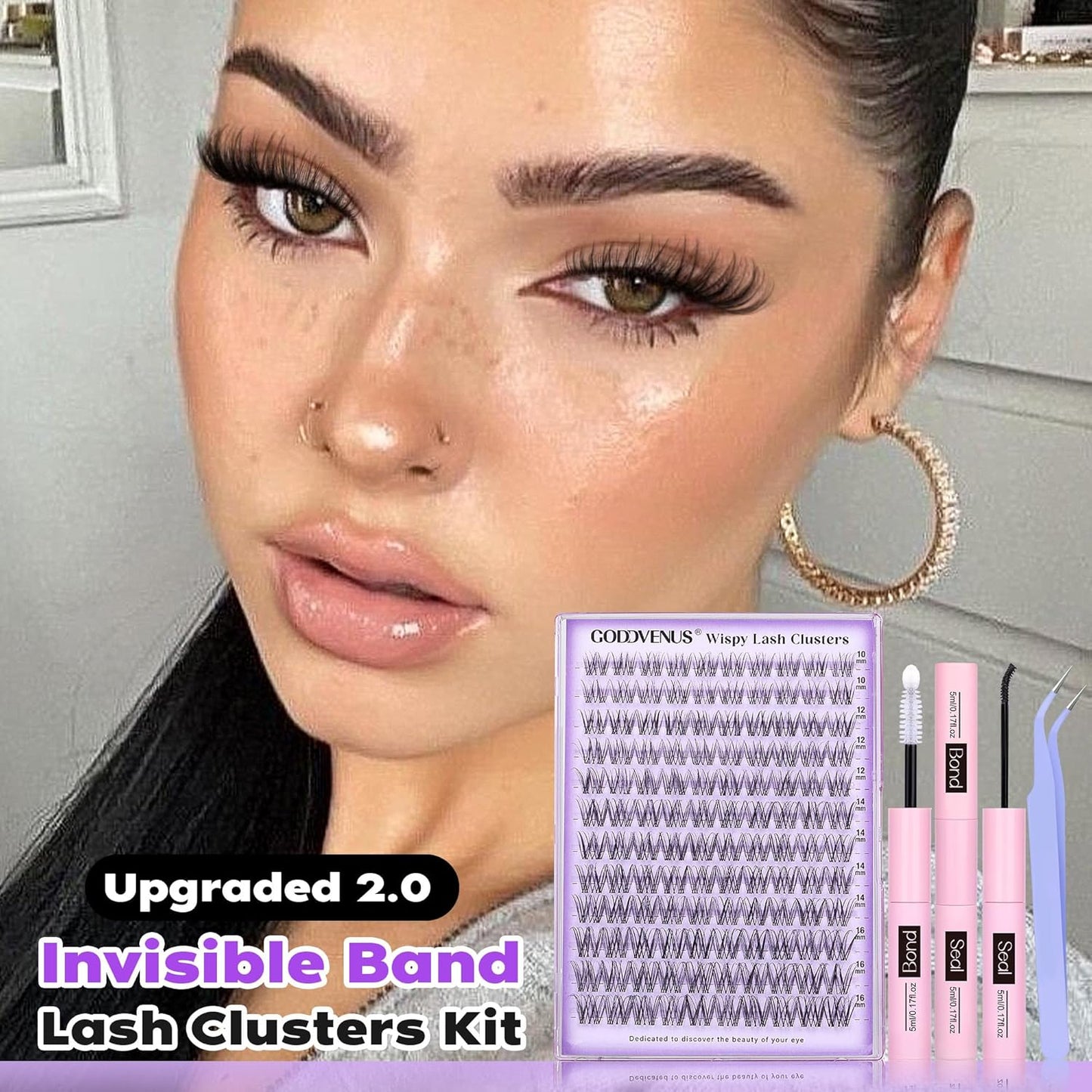 Invisible Band Lash Clusters Kit Wispy Natural Cluster Eyelash Extension Kit DIY Lash Extension Kit C Curl 10-16MM Eyelash Clusters Volume Individual Lashes Kit by Goddvenus