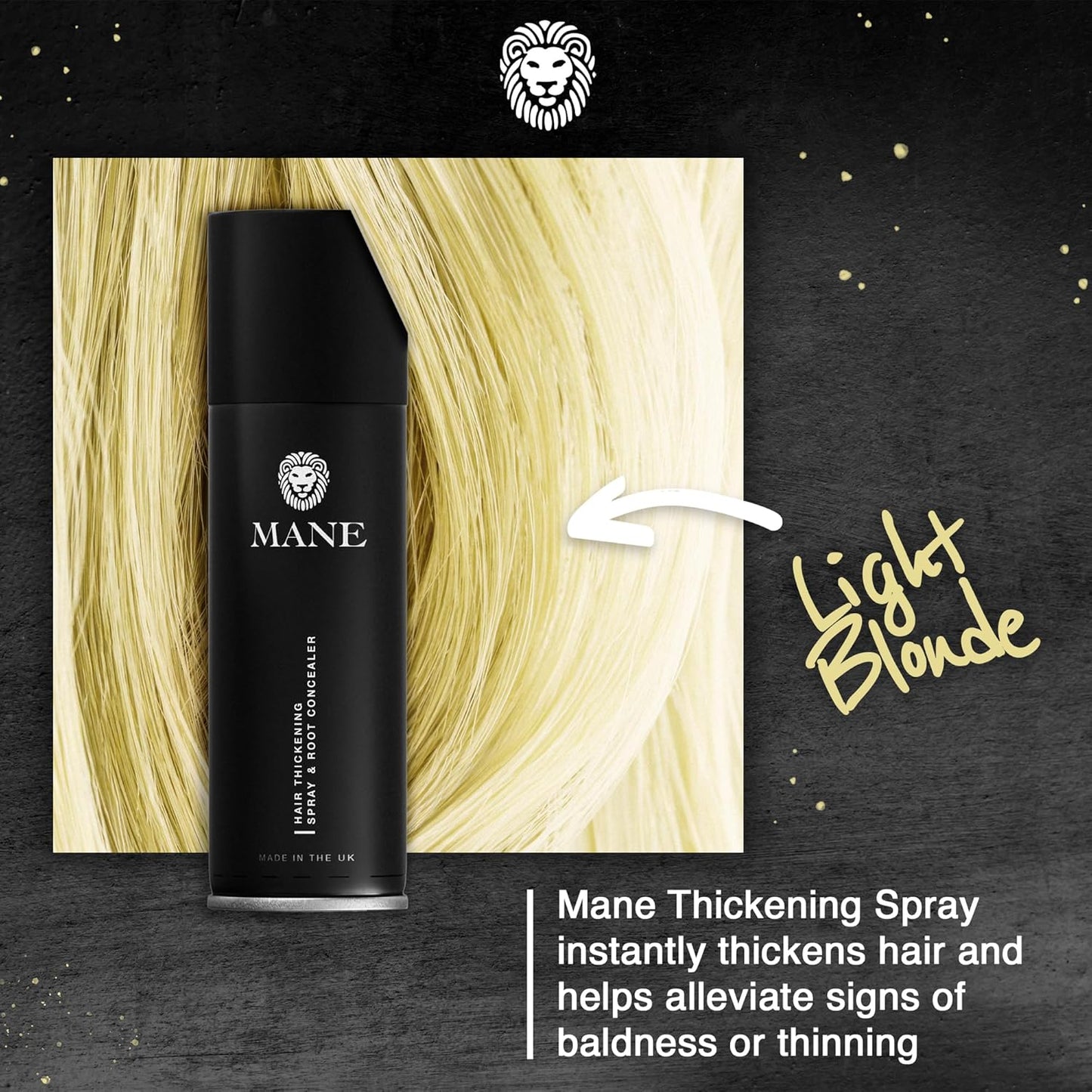 Mane Hair Thickening Spray & Root Touch Up, Instantly Thicker Hair for Men & Women, Fill in Hairlines and Hide Thinning and Fine Patches - Light Blond, 12 Colors (6.76 oz)