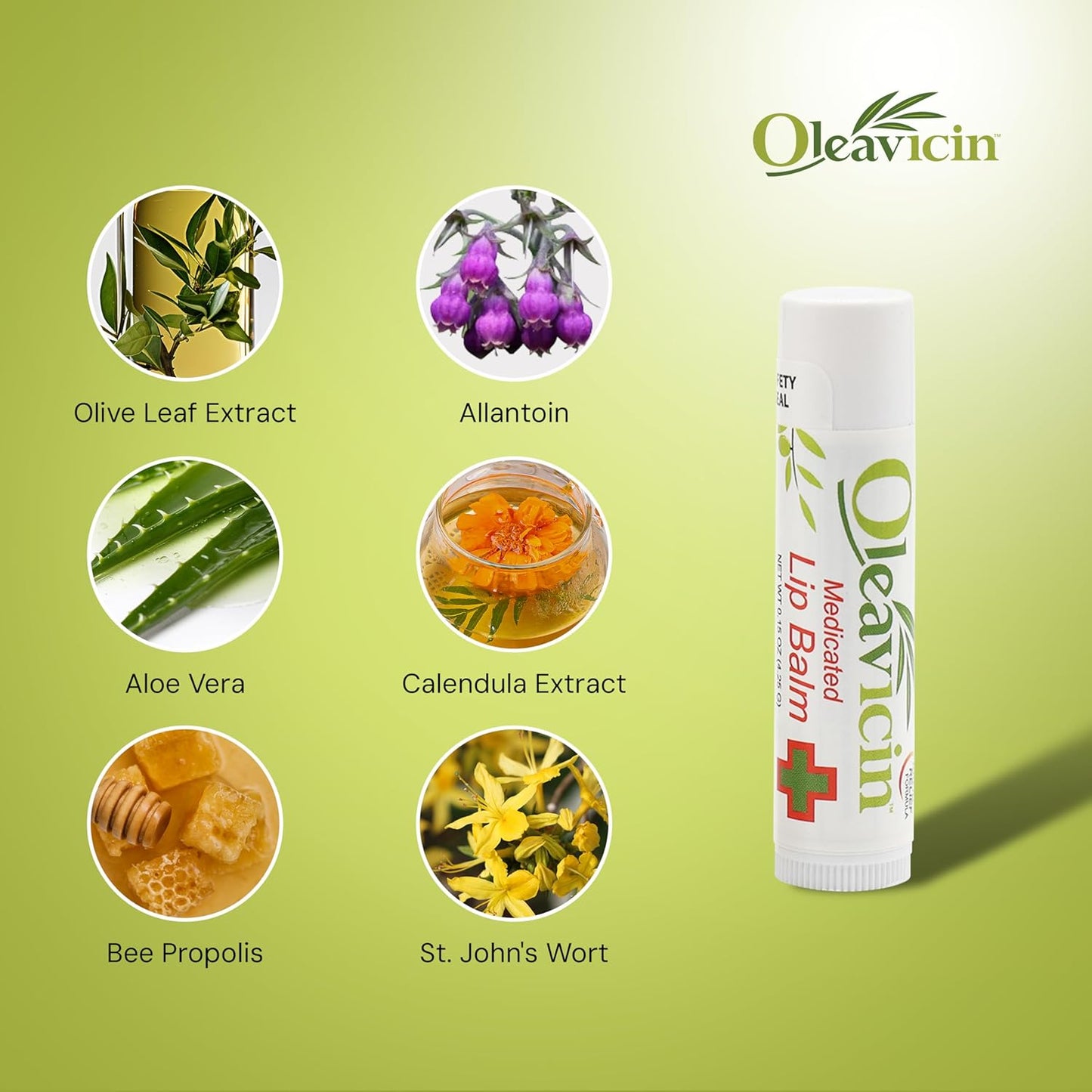 Natural Lip Balm by Oleavicin | Dry Lip Relief | Patented Moisturizing Formula for Chapped Lips | Organic Olive Leaf Extract