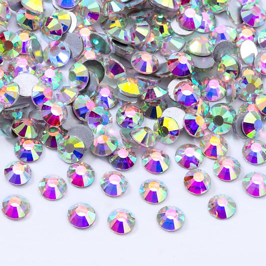 Crystal AB Flatback Rhinestones, Glass Rhinestones for Nail Art and Craft, Glue Fix, Loose Crystal