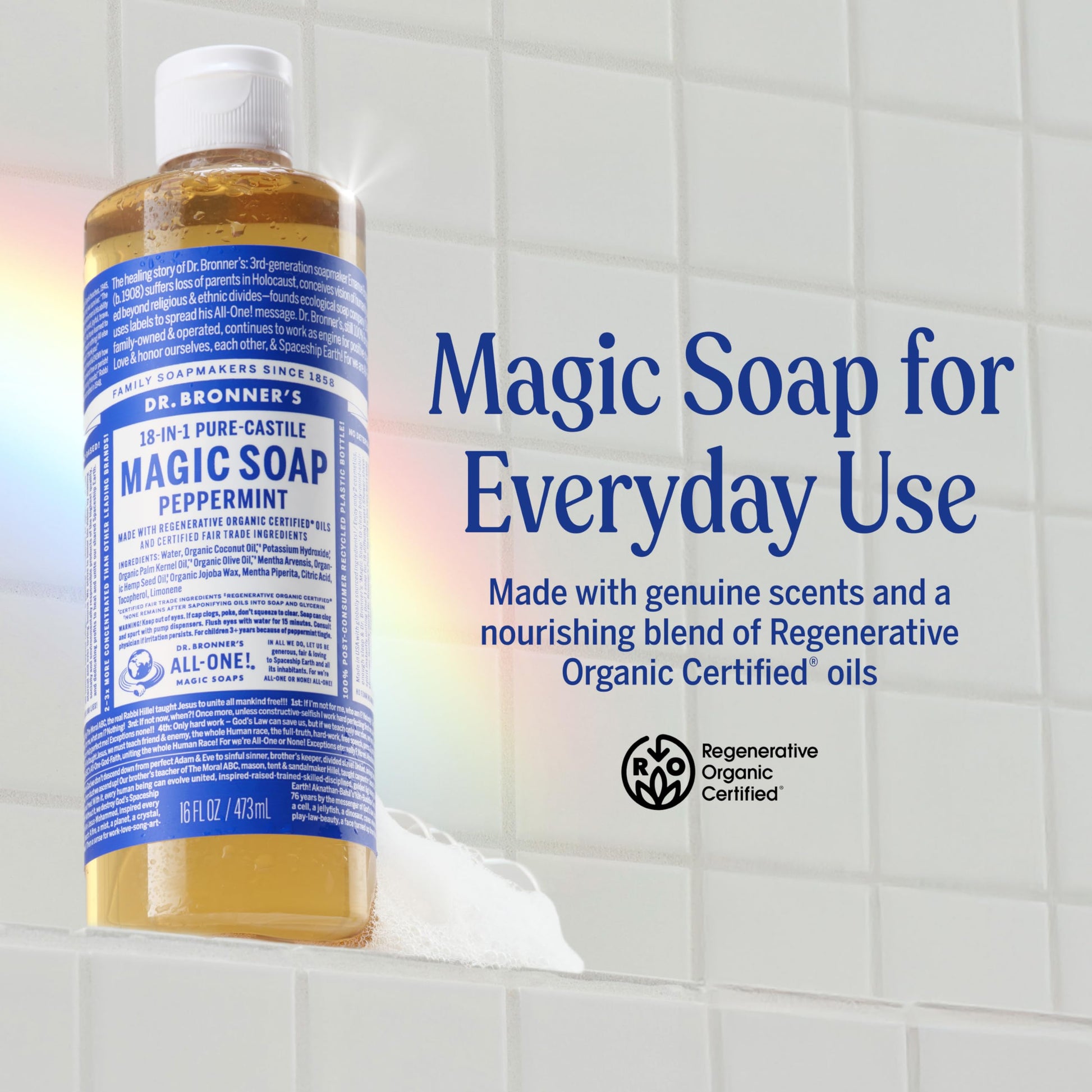 Dr. Bronner's Peppermint Pure-Castile Liquid Soap, Body Wash, 16 oz, 2-Pack