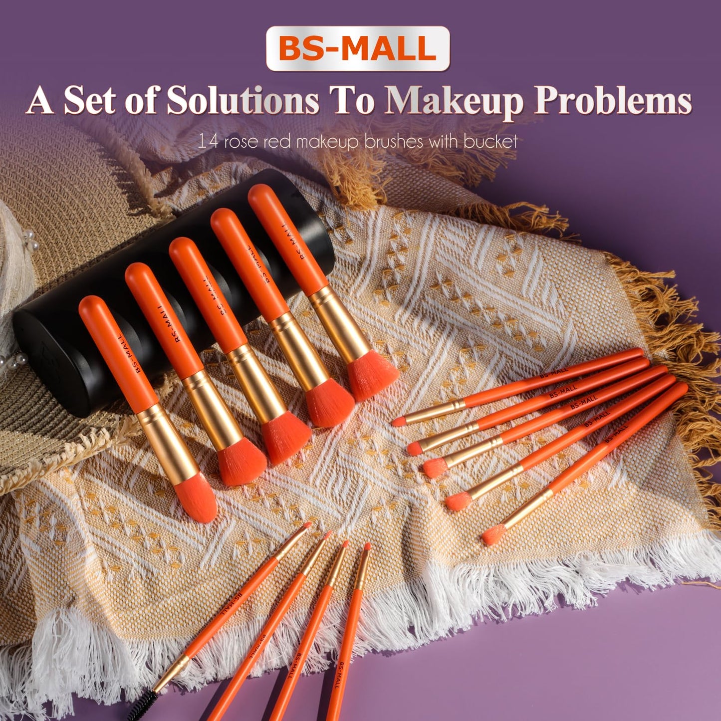 BS-MALL Makeup Brush Set 14 Pcs With Case - Foundation Brush, Concealer Brush, Blush Brush &