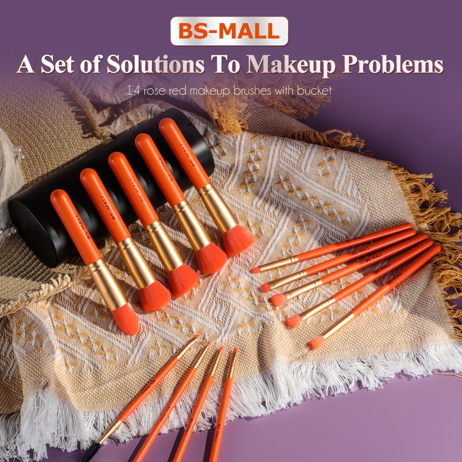 BS-MALL Makeup Brush Set 14 Pcs With Case - Foundation Brush, Concealer Brush, Blush Brush &
