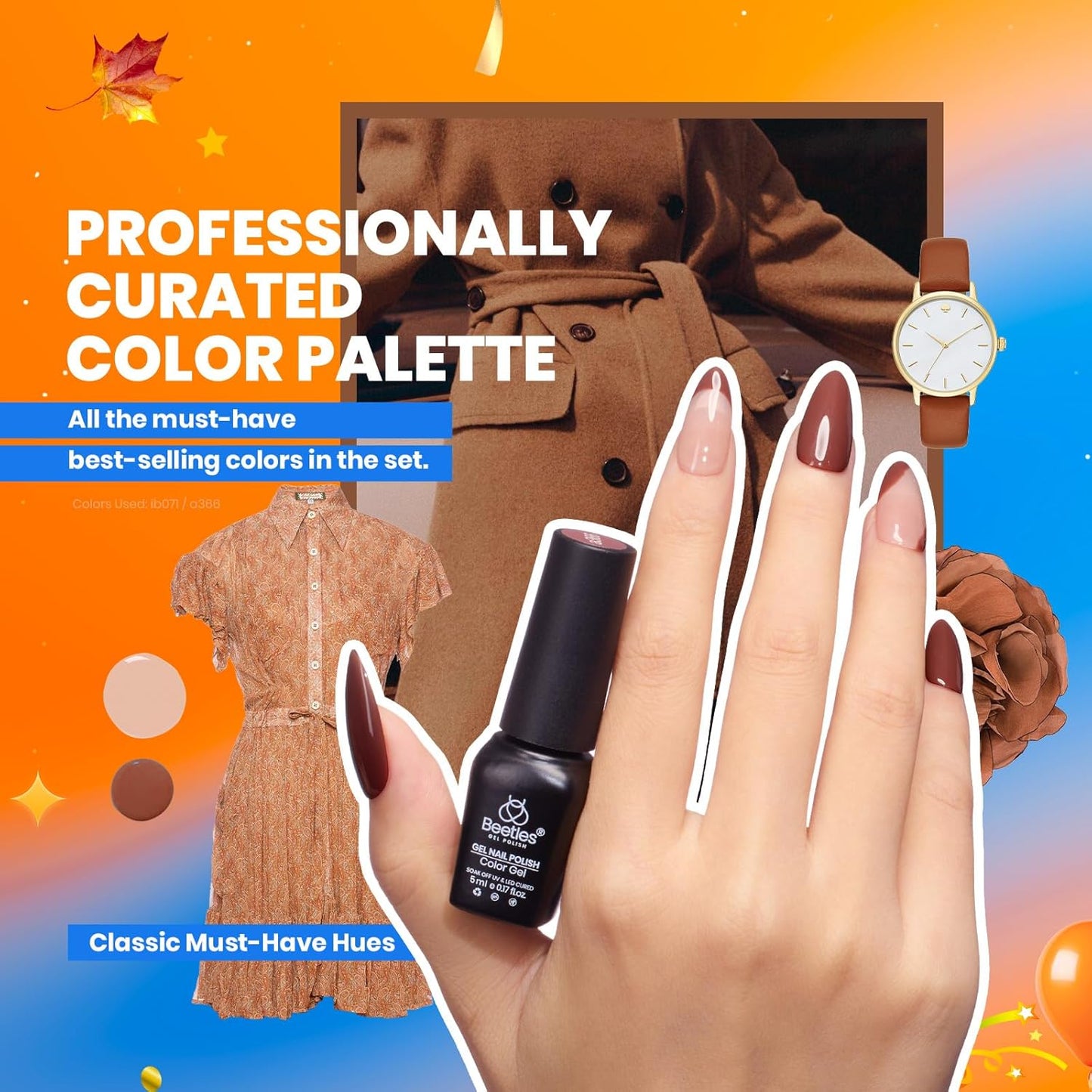 beetles Gel Polish 44pcs Fall Gel Nail Polish Set 36 Colors Brown Burgundy Red Blue Purple Orange Green Black Nude White with Base Coat Glossy Matte Glitter Top Coat Gifts for Women Colorful Muse