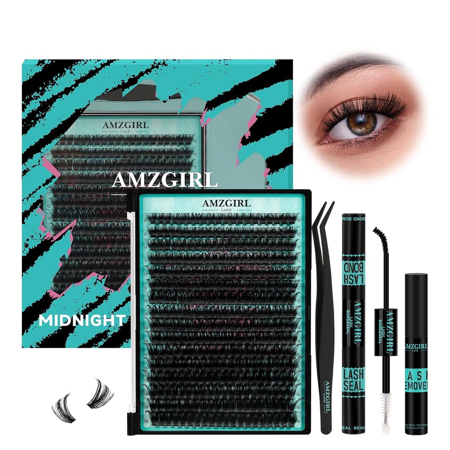 Lash Clusters Kit 320Pcs, 90D DIY Individual Eyelashes Extension With Bond, Seal, Remover, Applicator Tool for False Cluster At Home (D-Mix10-16mm)