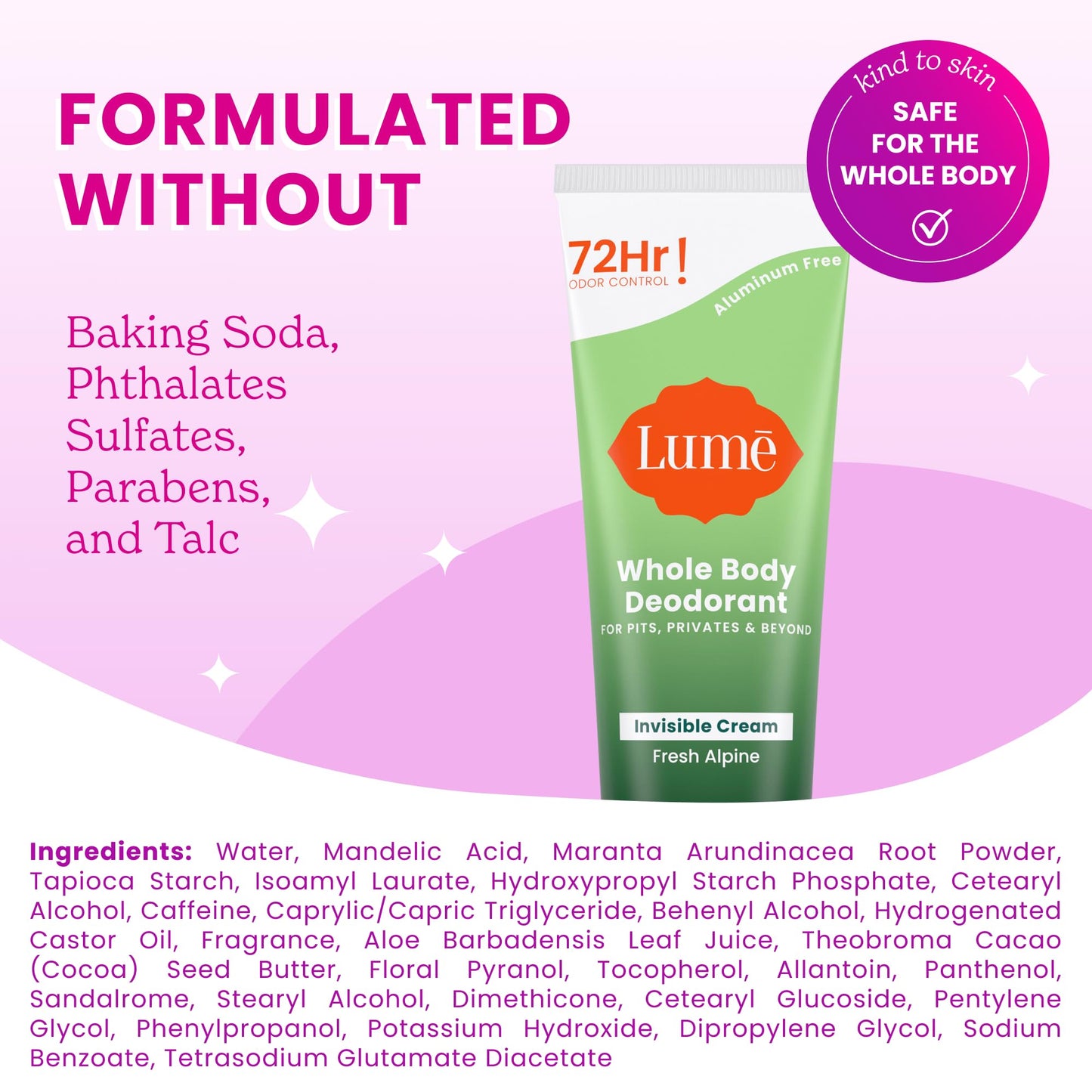 Lume Whole Body Deodorant - Cream Tube - 3 oz (Fresh Alpine)