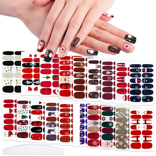 WOKOTO 20Pcs Christmas Nail Polish Stickers Full Wraps Gel Strips for Women Girls Art Christmas