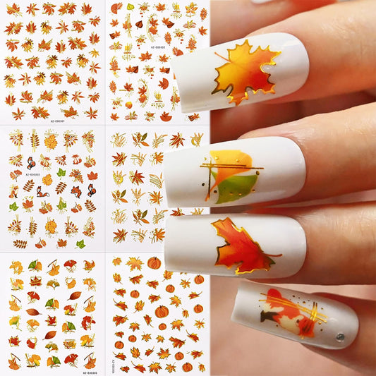 Fall Nail Art Stickers Decals Thanksgiving Maple Leaf Nails Decals Self-Adhesive Autumn Maple