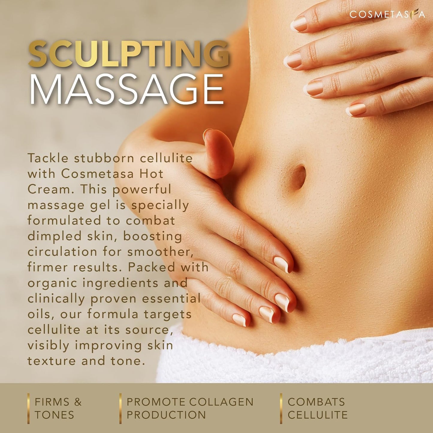 Cosmetasa Hot Cream for Belly - 87% Organic Cellulite Cream - Natural Sweat Cream Massage Gel - Cream for Stomach, Abdomen, Sore Joints, Muscles, Workout (16.9 oz)