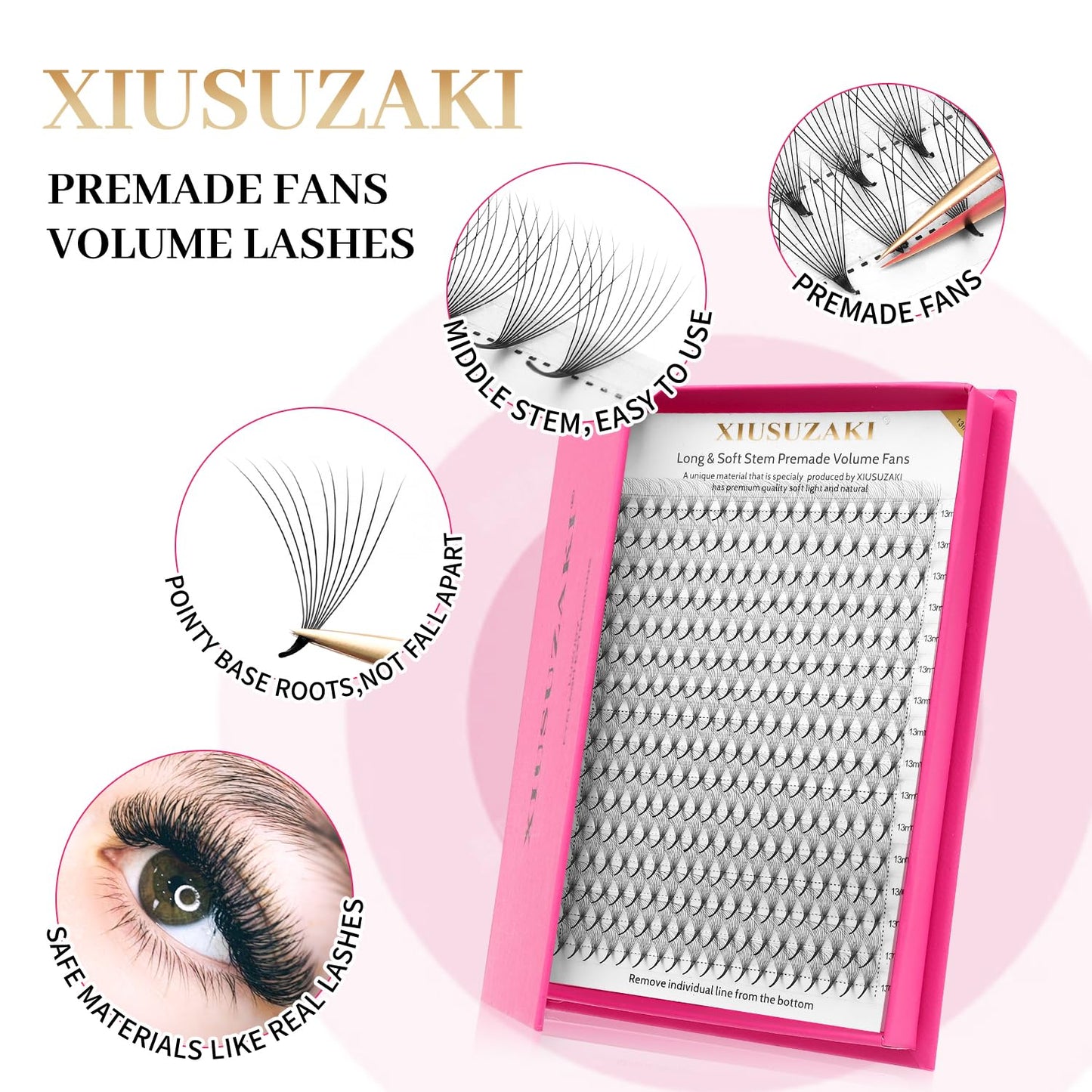 Premade Fans Eyelash Extensions 16D Volume Lash Extensions 0.05 Thickness Eyelash Extension C Curl Premade Lash Fans Mix 9-16mm Fluffy Soft Handmade Lash Fan(16D-0.05-C,9-16mm)