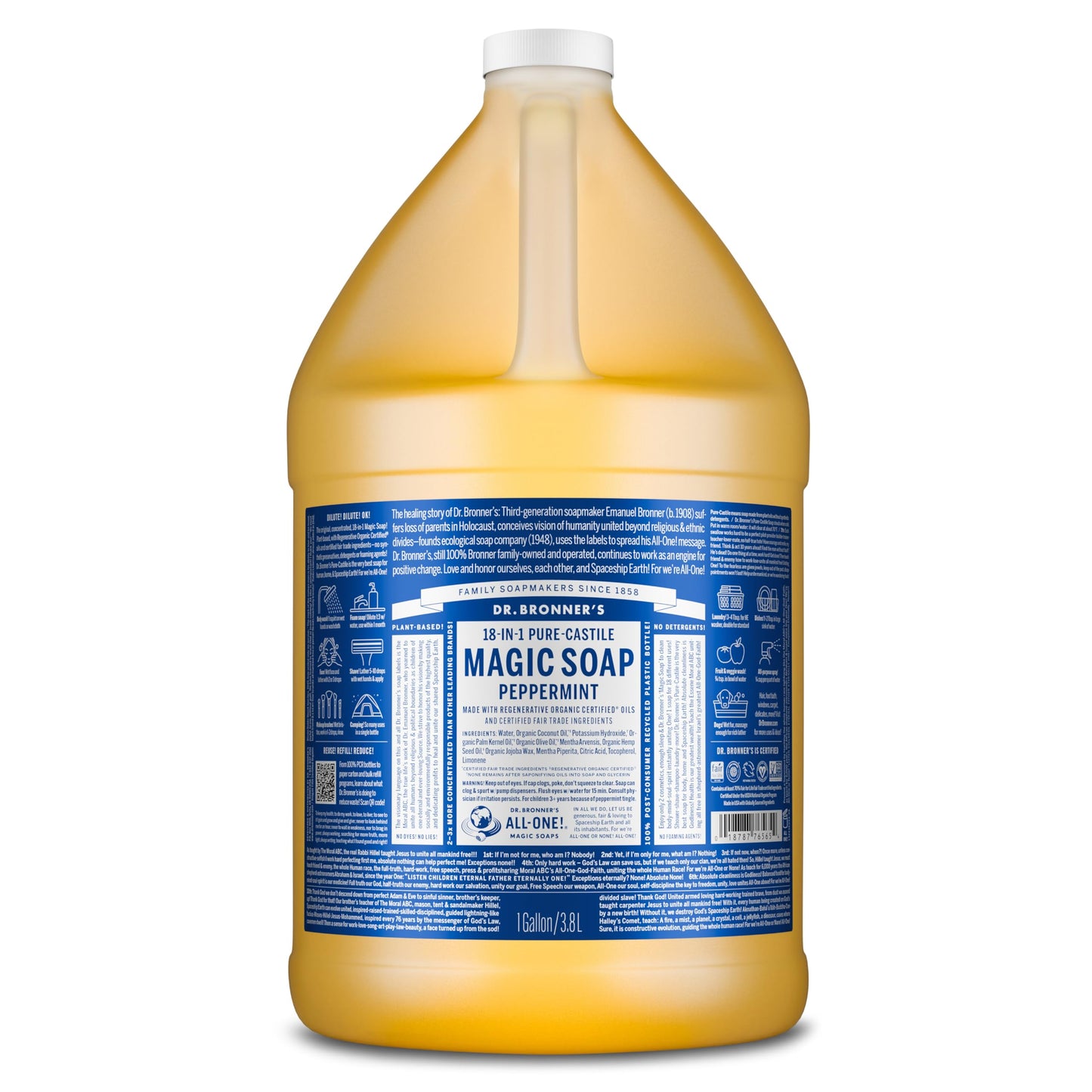 Dr. Bronner's Peppermint Pure-Castile Liquid Soap, Refill, 1 Gallon