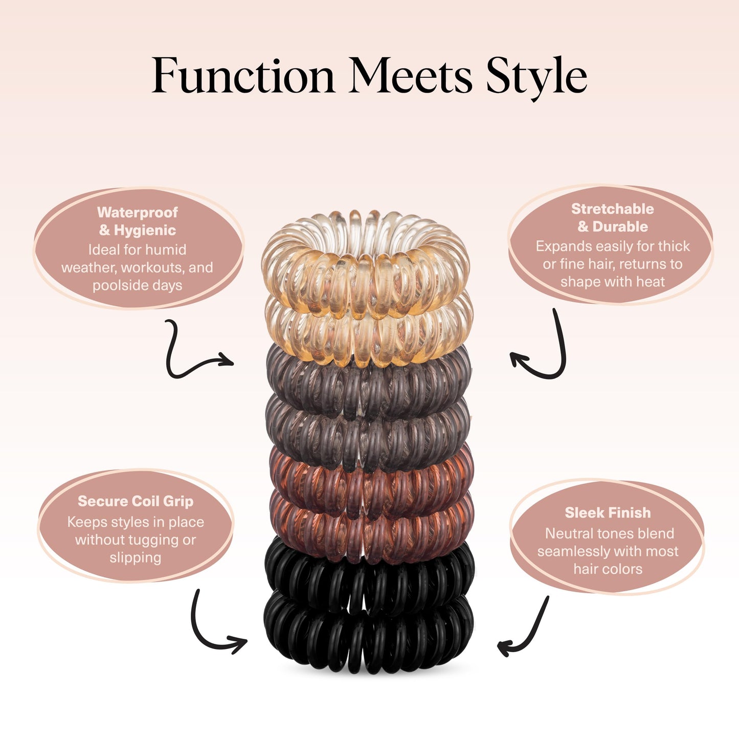 Kitsch Spiral Hair Ties for Women | Ponytail Holders - Brunette, 8 Pcs