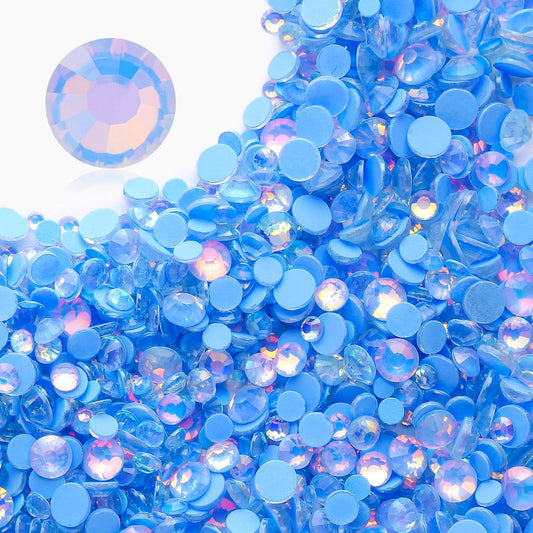 F Light Blue Flatback Rhinestones, Glass Rhinestones for Nail Art and Craft, Glue Fix, Loose