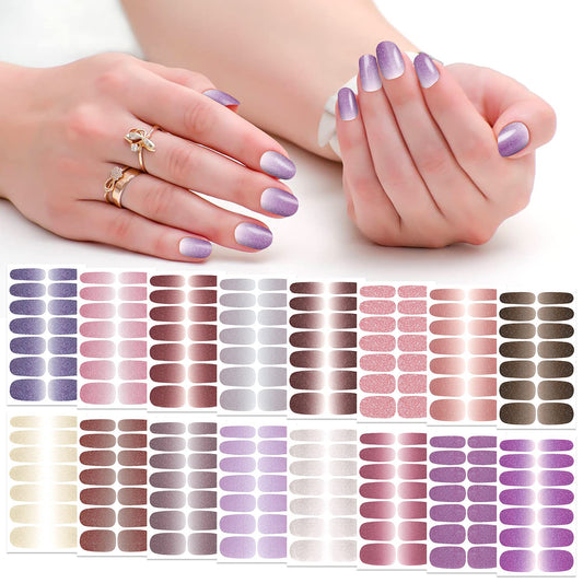 SILPECWEE 16 Sheets Glitter Nail Wraps for Women Nail Polish Strips Self Adhesive Nail Polish