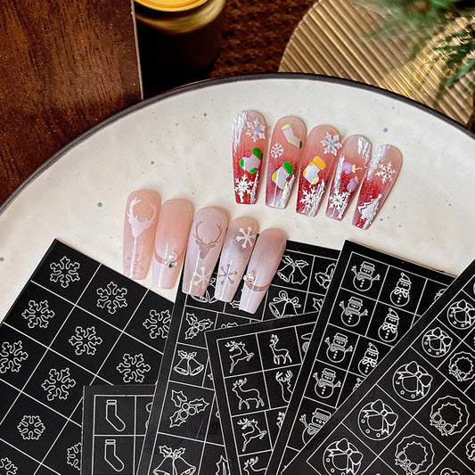 Christmas Nail Stickers Airbrush Stencils Stickers for Nail Art Self Adhesives with Snowman