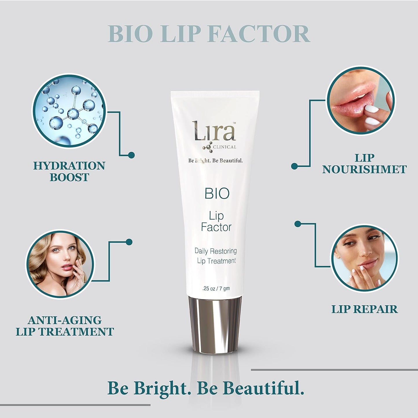 Lira Clinical BIO Lip Factor - Lip Balm SPF 15 for Soft, Full, and Supple Lips - Lip Treatment with Peptides, Vitamin C, E, Jojoba Oil, Avocado Oil - Lip Moisturizer for Dry Lips - 0.25 Ounce