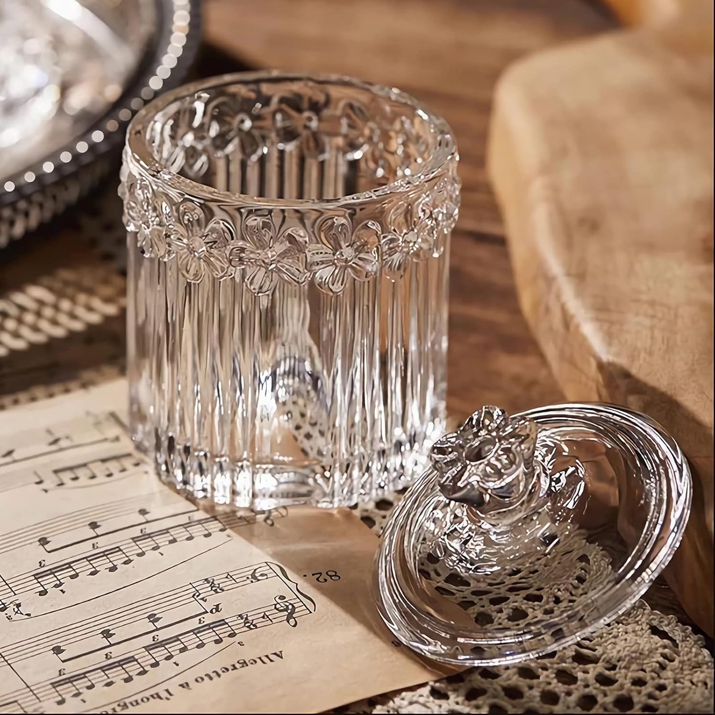 2 Pack Qtip Holder Glass Apothecary Jars with Lids Bathroom Accessories Vanity Organizers and Makeup Storage Canister for Cotton Swabs, Balls, Pads, Floss Picks, Candy, Clear