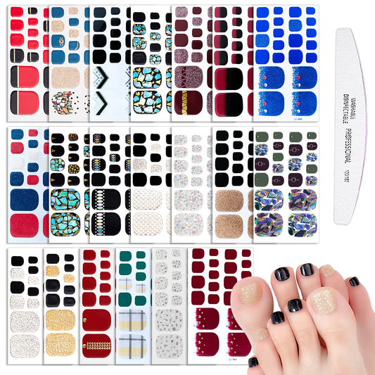 WOKOTO 20 Sheets 440 Pcs Toe Nail Polish Stickers for Toes Nail Full Wraps Glitter Nail Polish